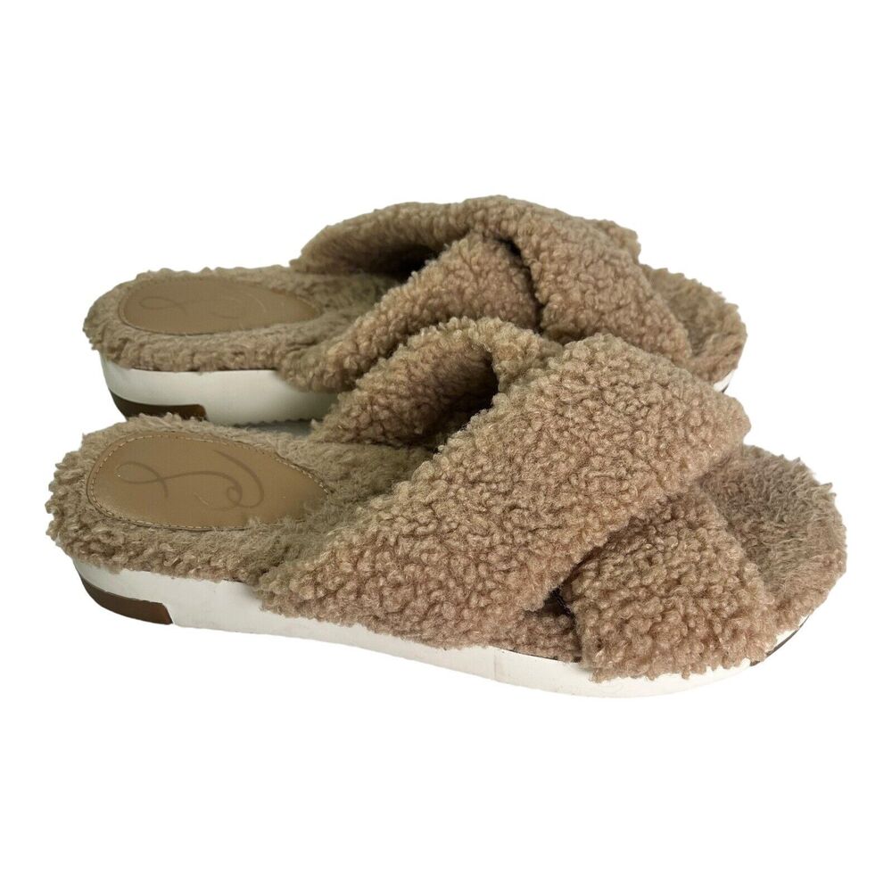 Sam Edelman Alice Tan Shearling Slippers Sandals Shoes Faux Fur Luxury Size 8